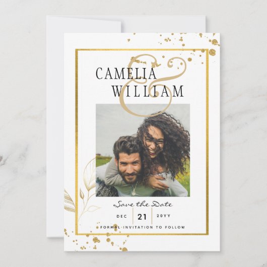 INVITATION ENSEMBLE DE MARIAGE PHOTO BLANC OR CLASSIQUE MODER (Devant)