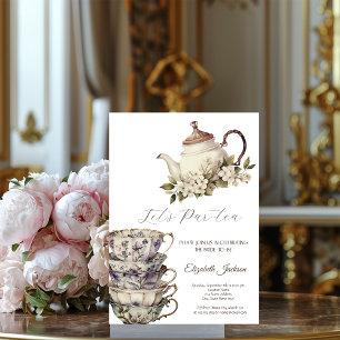 Invitation Ensemble de tasses et théière Fleurs Or Shower de