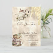 Invitation Ensemble de thé Gold Glitter Drips pour enterremen (Debout devant)