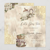 Invitation Ensemble de thé Gold Glitter Drips pour enterremen (Devant / Derrière)