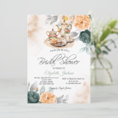 Invitation Ensemble de thé Roses Vertes Baby Shower (Debout devant)
