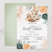Invitation Ensemble de thé Roses Vertes Baby Shower (Devant / Derrière)