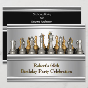 Invitation Ensemble d'échecs en métal pour l'anniversaire des