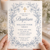 Invitation Ensemble d'invitation de baptême bleu floral vinta