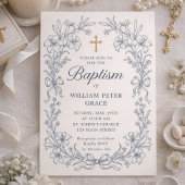 Invitation Ensemble d'invitation de baptême bleu floral vinta