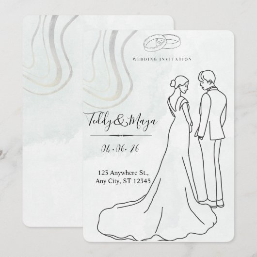 Invitation Ensemble Élégant d'Arche Florale pour Mariage (Devant / Derrière)