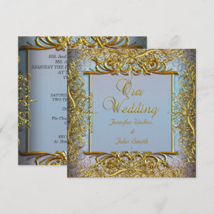 Invitation Ensemble élégant de mariage bleu Elite Beige Or