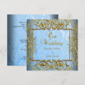 Invitation Ensemble élégant de mariage bleu or Elite (Devant / Derrière)