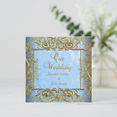 Invitation Ensemble élégant de mariage bleu or Elite (Debout devant)
