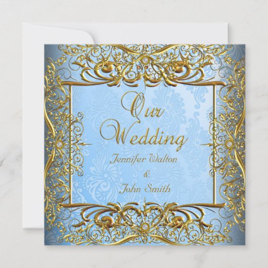 Invitation Ensemble élégant de mariage bleu or Elite (Devant)