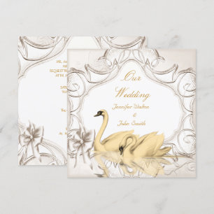 Invitation Ensemble Élégant de Mariage Crème Or Blanc Cygnes
