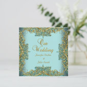 Invitation Ensemble élégant de mariage orné bleu or (Debout devant)
