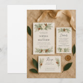 Invitation Ensemble Élégant d'Invitation de Mariage Botanique (Devant / Derrière)