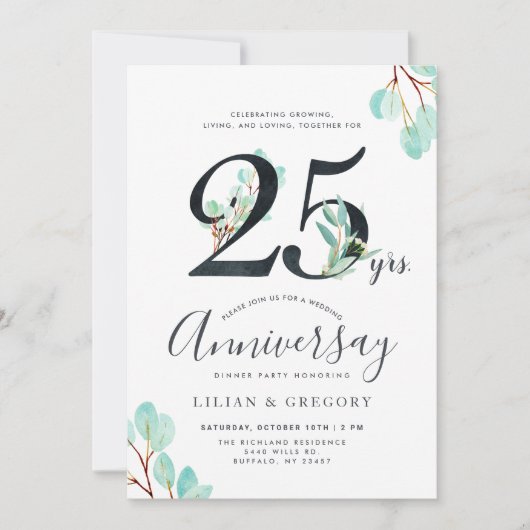 Invitation Ensemble en croissance Thème Eucalyptus 25e Annive (Devant)