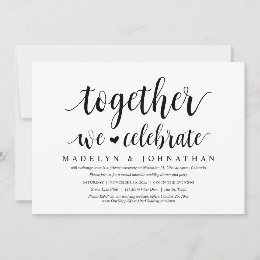 Invitation Ensemble, Nous Fêtons, Mariage Elopement Party (Devant)