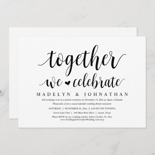 Invitation Ensemble, Nous Fêtons, Mariage Elopement Party (Devant / Derrière)