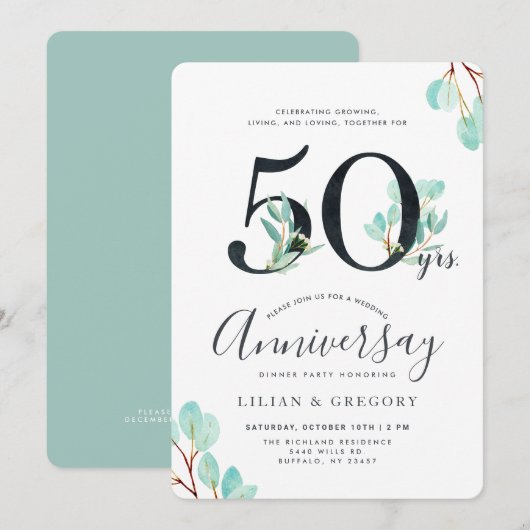 Invitation Ensemble pour le 50e anniversaire - Thème Eucalypt (Devant / Derrière)