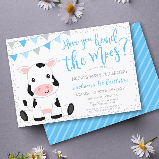 Invitation Entendu l'anniversaire de la vache Moos Blue Boy