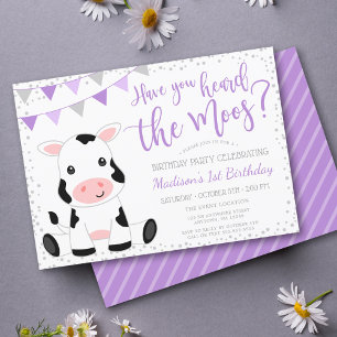 Invitation Entendu l'Anniversaire de la vache pourpre Moos