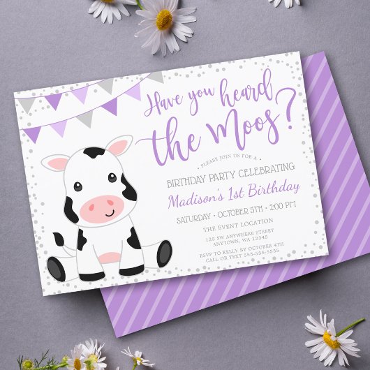 Invitation Entendu l'Anniversaire de la vache pourpre Moos