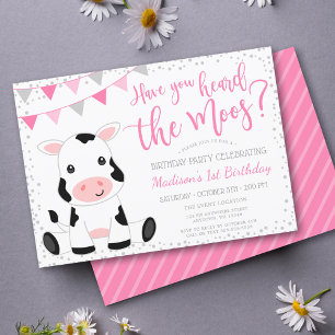 Invitation Entendu l'Anniversaire de la vache rose Moos