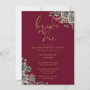 Invitation Enterrée de vie de jeune fille gothique florale Br