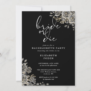 Invitation Enterrée de vie de jeune fille gothique noir et bl