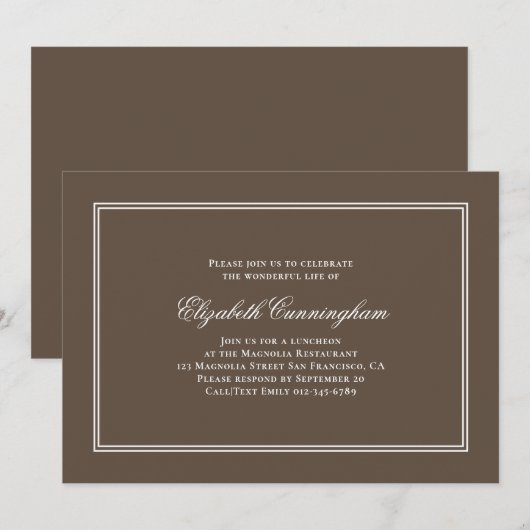 Invitation Enterrement commémoratif élégant classique et (Devant / Derrière)