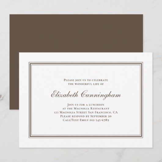 Invitation Enterrement commémoratif élégant classique et (Devant / Derrière)