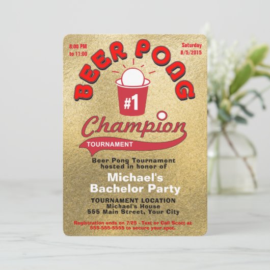 Invitation Enterrement de vie de garçon Beer Pong (Debout devant)