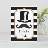 Invitation Enterrement de vie de garçon élégant rayé noir et  (Debout devant)