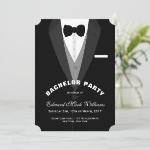 Invitation Enterrement de vie de garçon en smoking noir
