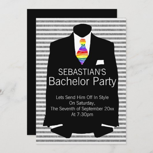 Invitation Enterrement de vie de garçon gay avec costume et c (Devant / Derrière)