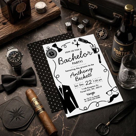 Invitation Enterrement de vie de garçon gribouillages fantais