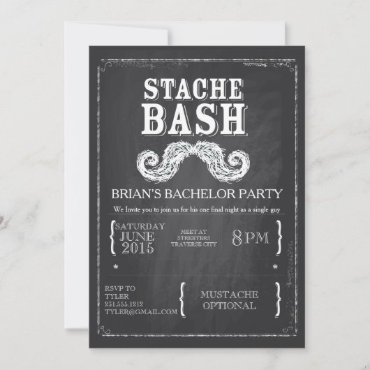Invitation Enterrement de vie de garçon Moustache Bash Tablea (Devant)