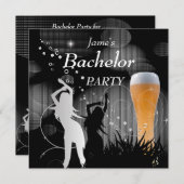 Invitation Enterrement de Vie de Garçon Noir Or Blanc Verre à (Devant / Derrière)