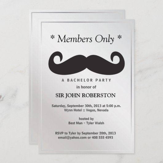 Invitation Enterrement de vie de garçon réservé aux membres (Devant / Derrière)