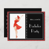 Invitation enterrement de vie de garçon Rouge Noir (Devant / Derrière)