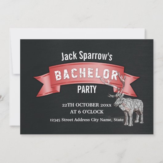 Invitation Enterrement de vie de garçon ruban rouge texture m (Devant)