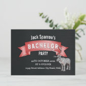 Invitation Enterrement de vie de garçon ruban rouge texture m (Debout devant)