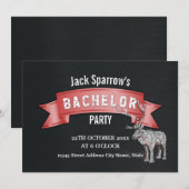 Invitation Enterrement de vie de garçon ruban rouge texture m (Devant / Derrière)