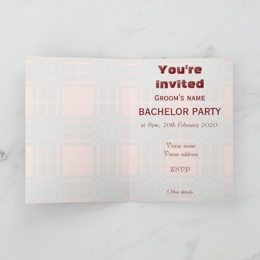 Invitation Enterrement de vie de garçon - Tartan écossais Nic (Intérieur)