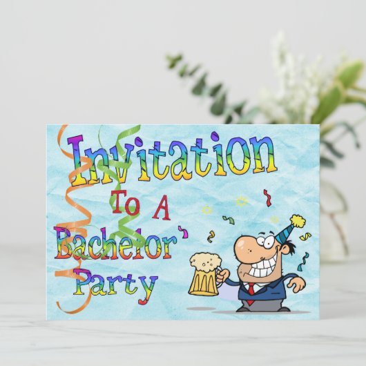 Invitation Enterrement de vie de garçon texte arc-en-ciel drô (Debout devant)