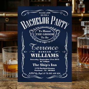 Invitation Enterrement de vie de garçon typographie Navy bran