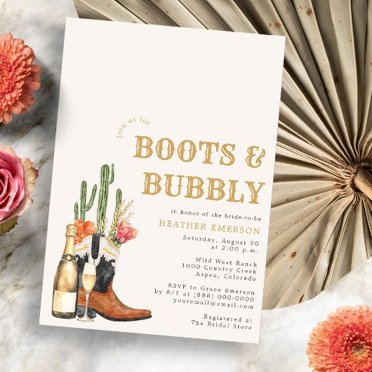 Invitation Enterrement de vie de jeune fille Boots and Bubbly