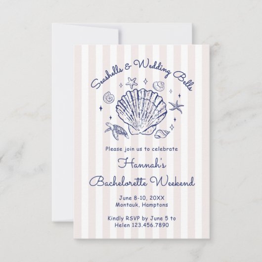 Invitation Enterrement de vie de jeune fille Coquillages rose (Devant)