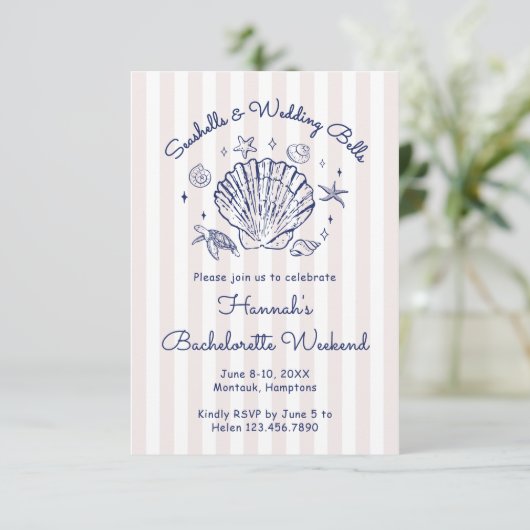 Invitation Enterrement de vie de jeune fille Coquillages rose (Debout devant)