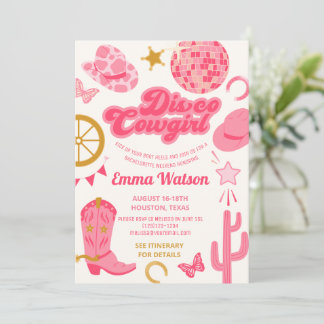 Invitation Enterrement de vie de jeune fille Disco Cowgirl
