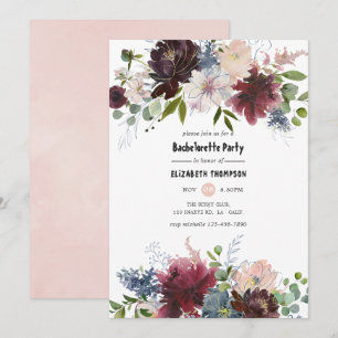 Invitation Enterrement de vie de jeune fille floral bordeaux 