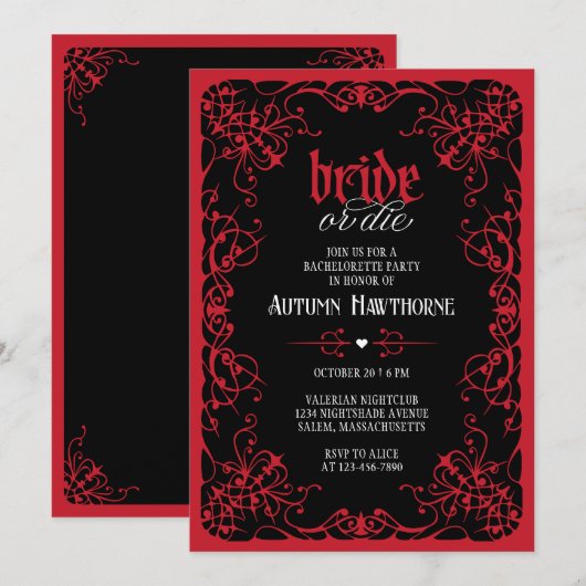 Invitation Enterrement de vie de jeune fille gothique (Devant / Derrière)